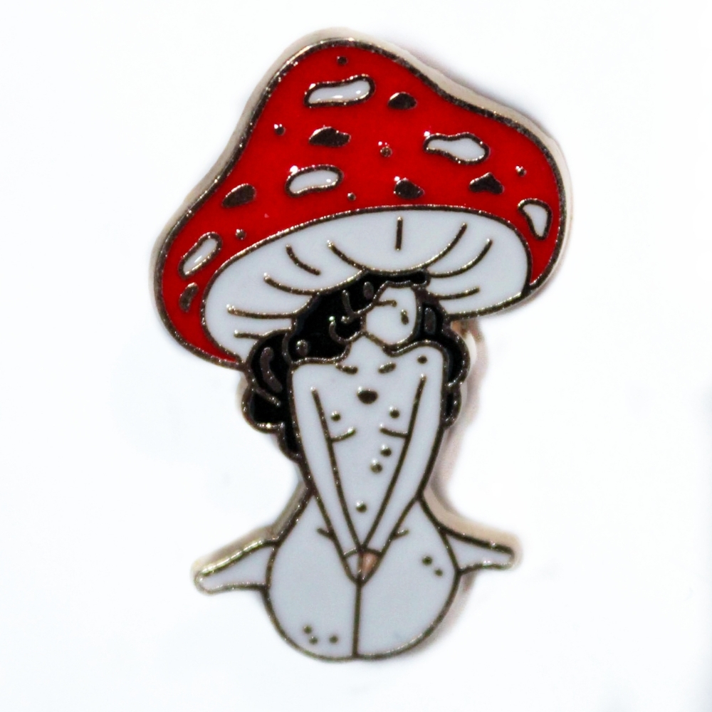 Red toadstool fairy core mushroom girl enamel pin